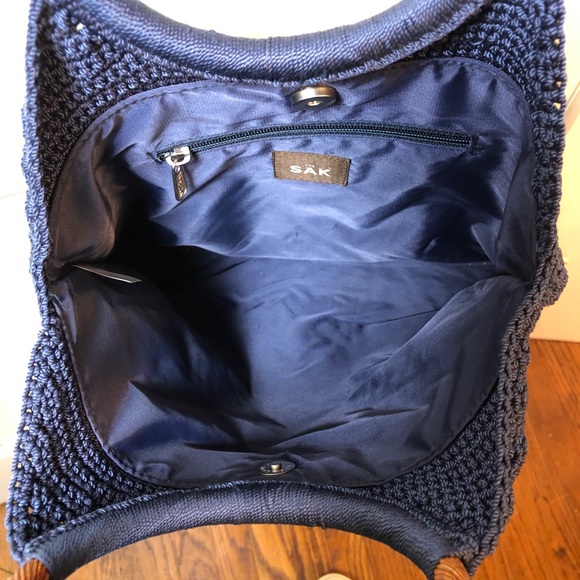 The Sak Navy Crochet Purse w Wrapped Round  Handle - Picture 7 of 7